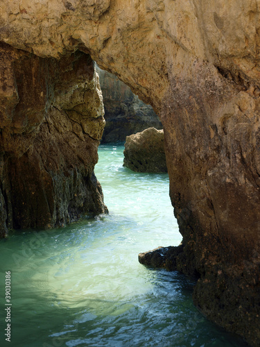 Caves and colourful rock formations on the Algarve coast