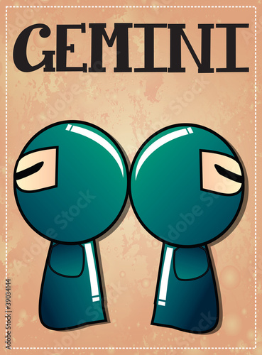 Zodiac sign Gemini with cute ninja character