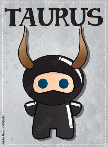 Zodiac sign Taurus with cute ninja character