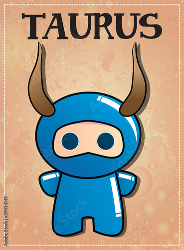 Zodiac sign Taurus with cute ninja character
