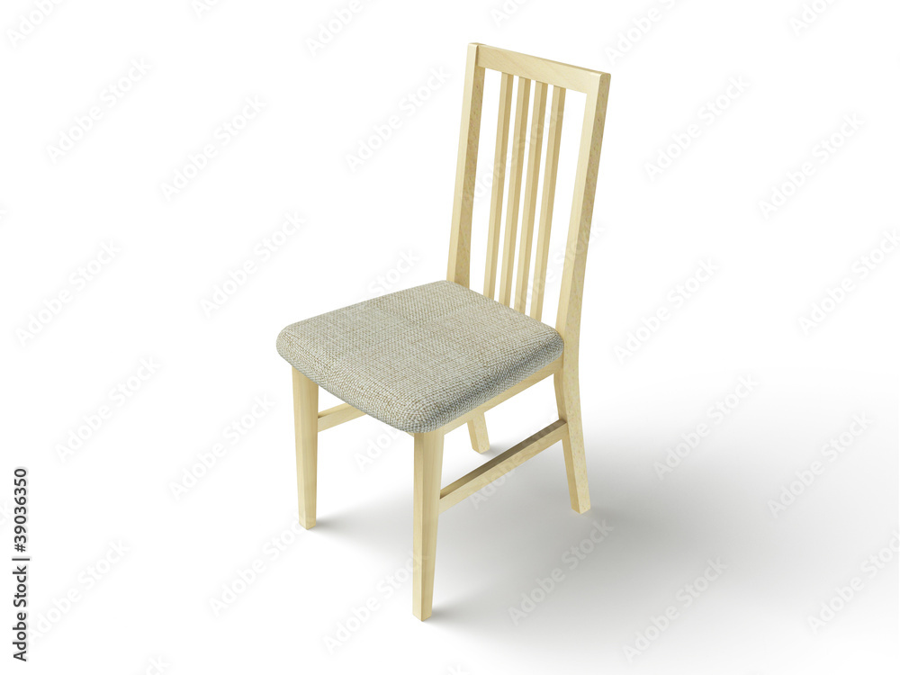 wooden chair with a fabric seat on a white background wooden chair with a fabric seat on a white background