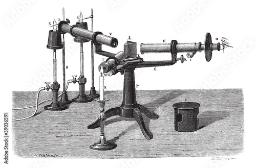 The Spectroscope or spectrophotometer, vintage engraving.