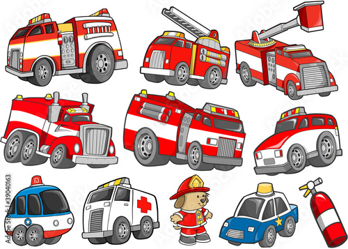 Rescue Vehicle Transportation Vector Illustration Set