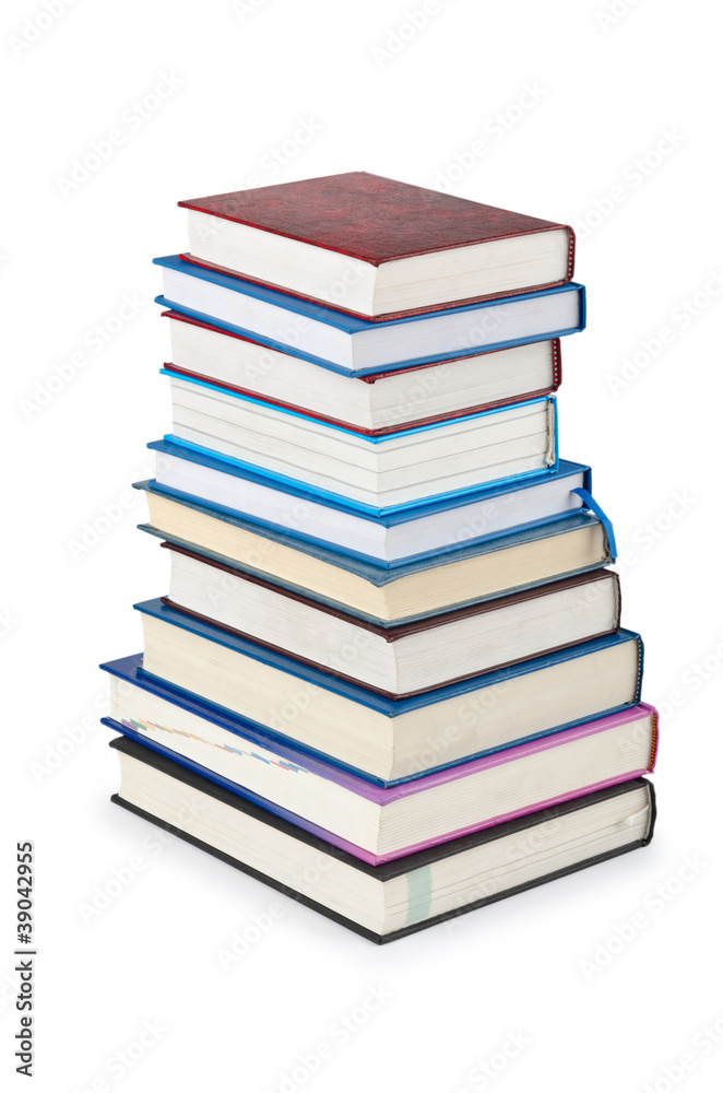 Books in high stack isolated on white Books in high stack isolated on white