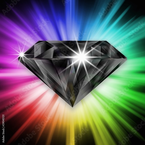 Precise black diamond over rainbow background