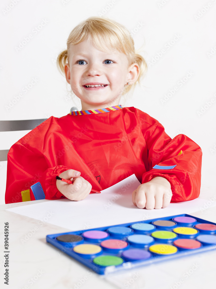little girl painting with watercolors little girl painting with watercolors