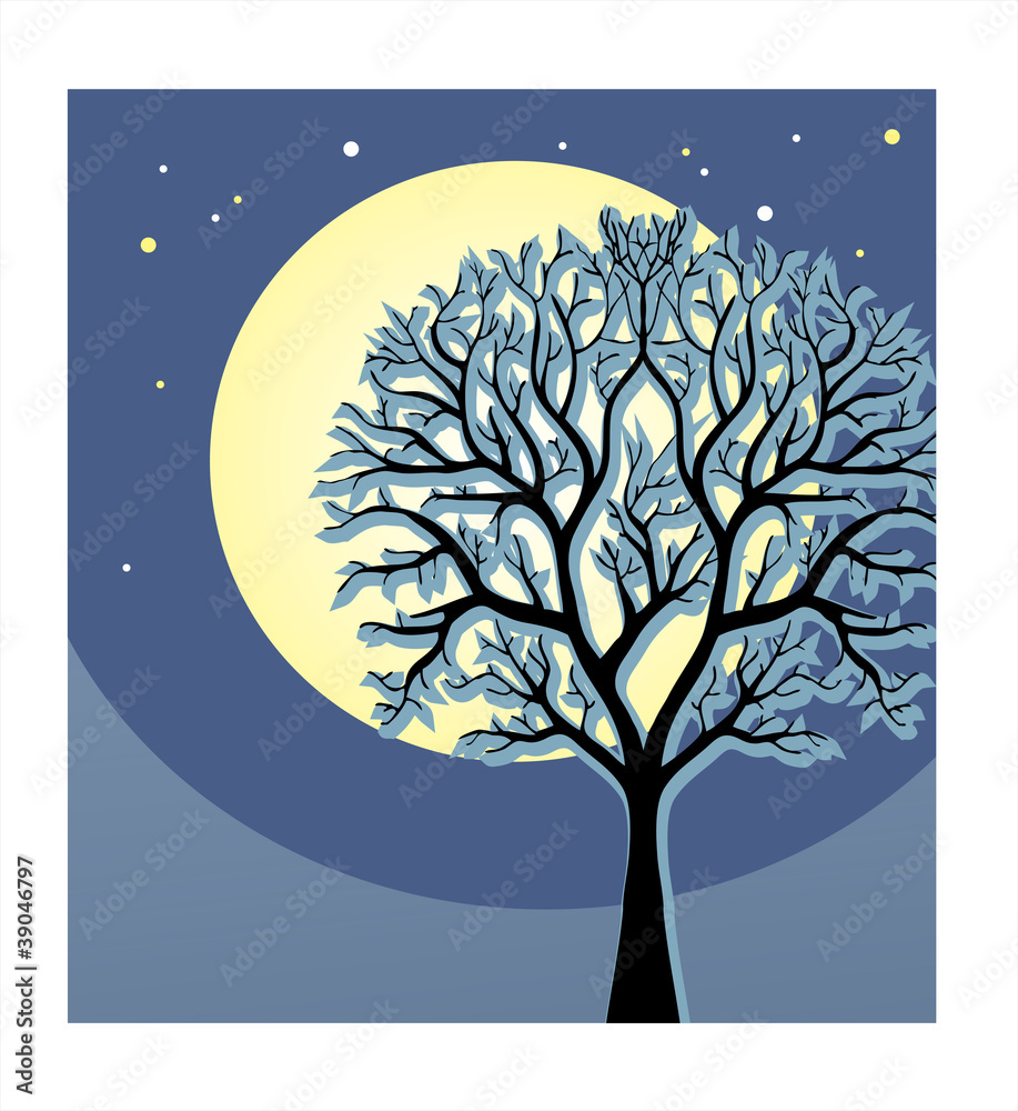 Autumn tree in the moonlight