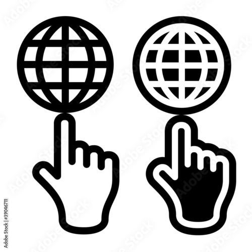 vector hand and globe black symbol