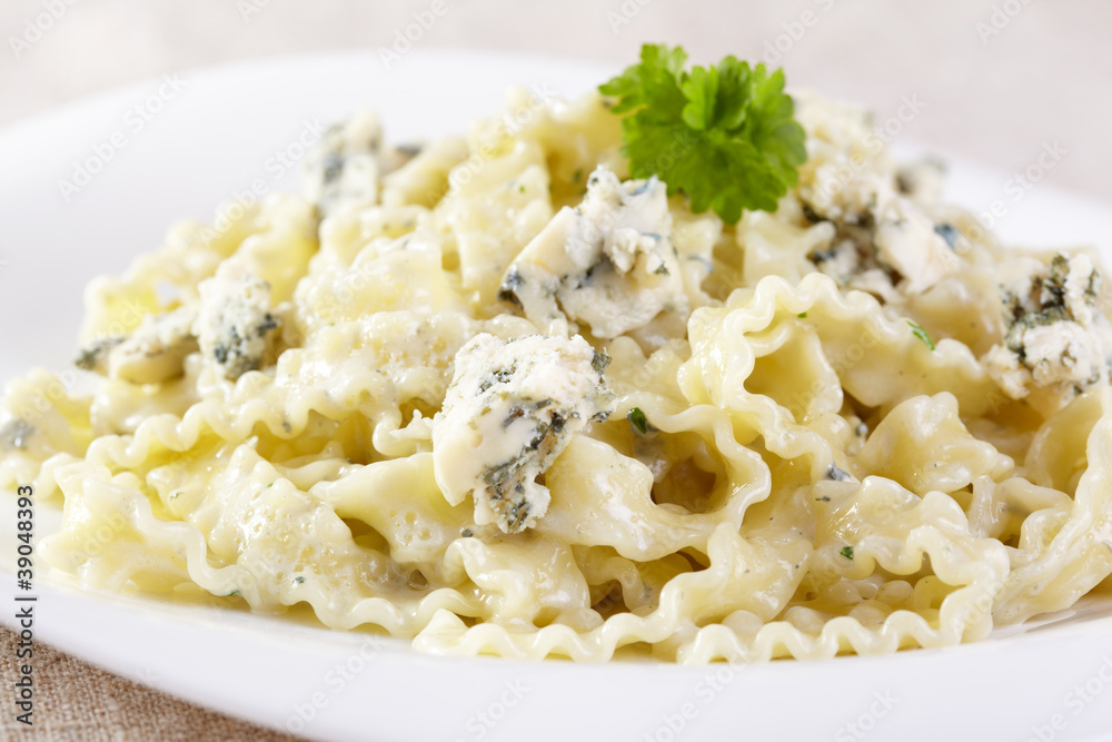 European cuisine. Pasta in cream sauce with blue cheese European cuisine. Pasta in cream sauce with blue cheese