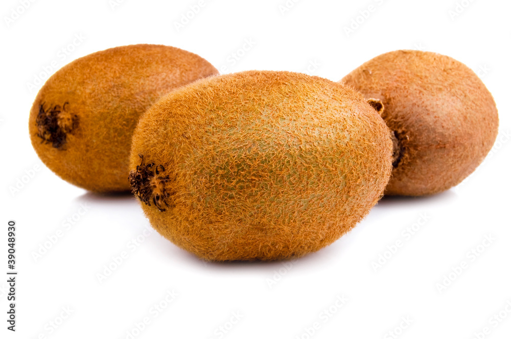Three whole mature kiwi fruit Isolated Located on White Three whole mature kiwi fruit Isolated Located on White