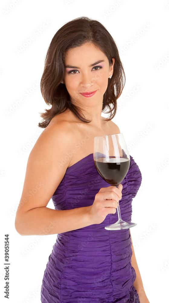Standing Woman in an Evening Dress Holding a Glass of Wine Standing Woman in an Evening Dress Holding a Glass of Wine