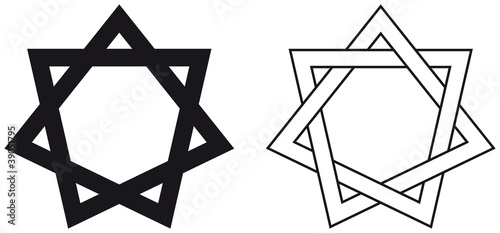 Heptagram, also called septagram or septegram. Seven-pointed geometric star figure that can be drawn with seven straight strokes. Illustration on white background. Vector.