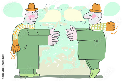 Two men pretend to be happy with each other