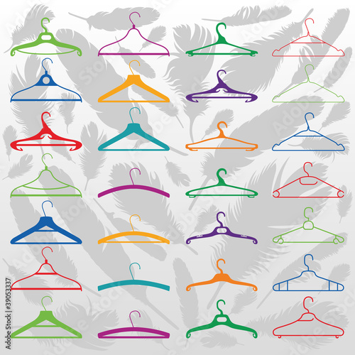 Colorful clothes hangers silhouettes illustration collection