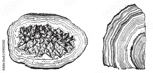 Quartz Geode and Agate vintage engraving
