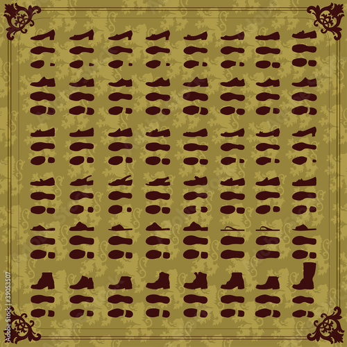 Vintage man and women shoes silhouette collection background
