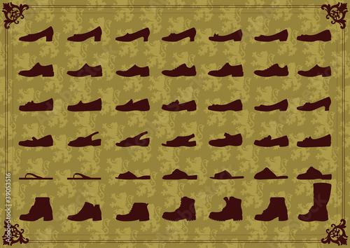 Vintage man and women shoes silhouette collection background