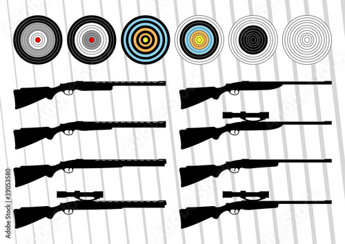 Sport guns and shooting range targets illustration collection