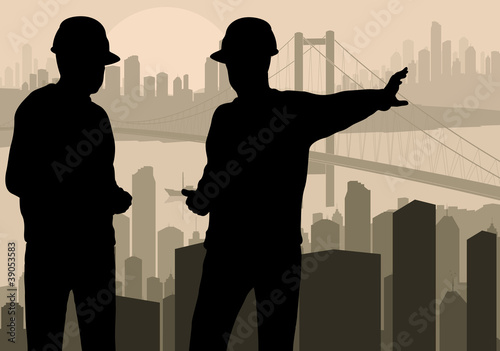 Engineer watching building process in city vector background