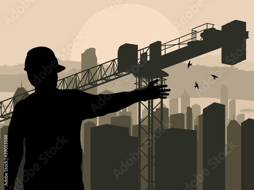 Engineer watching building process in city vector background