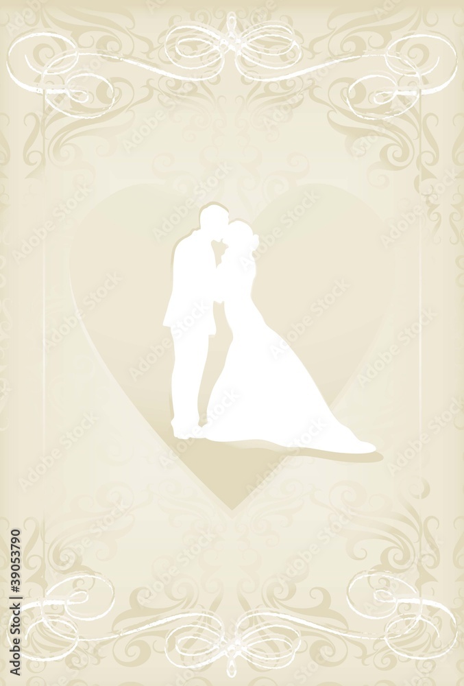 Wedding card with man and women in vintage heart vector