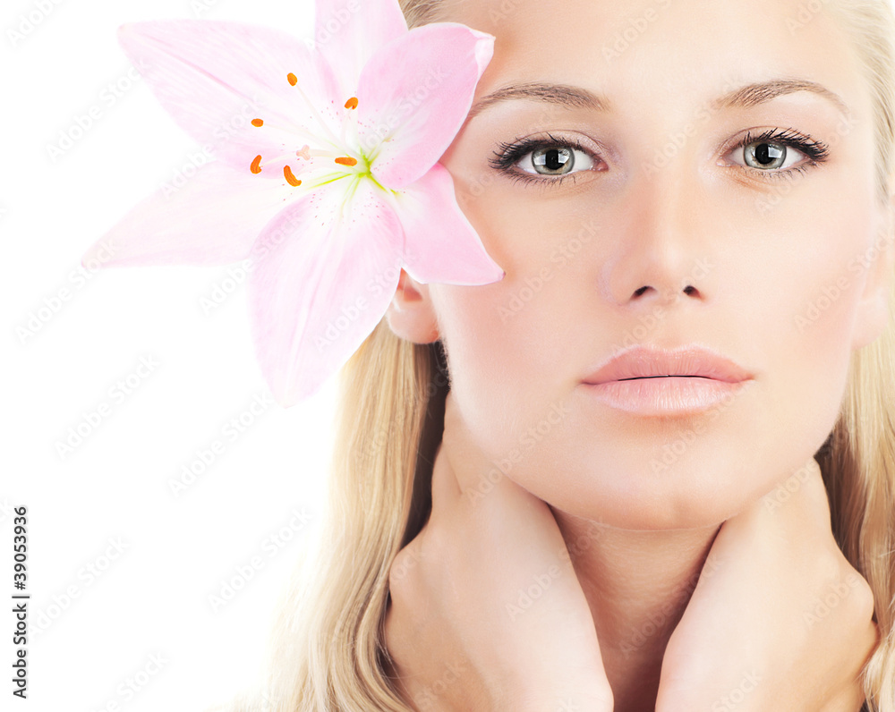 Beautiful woman with lily flower