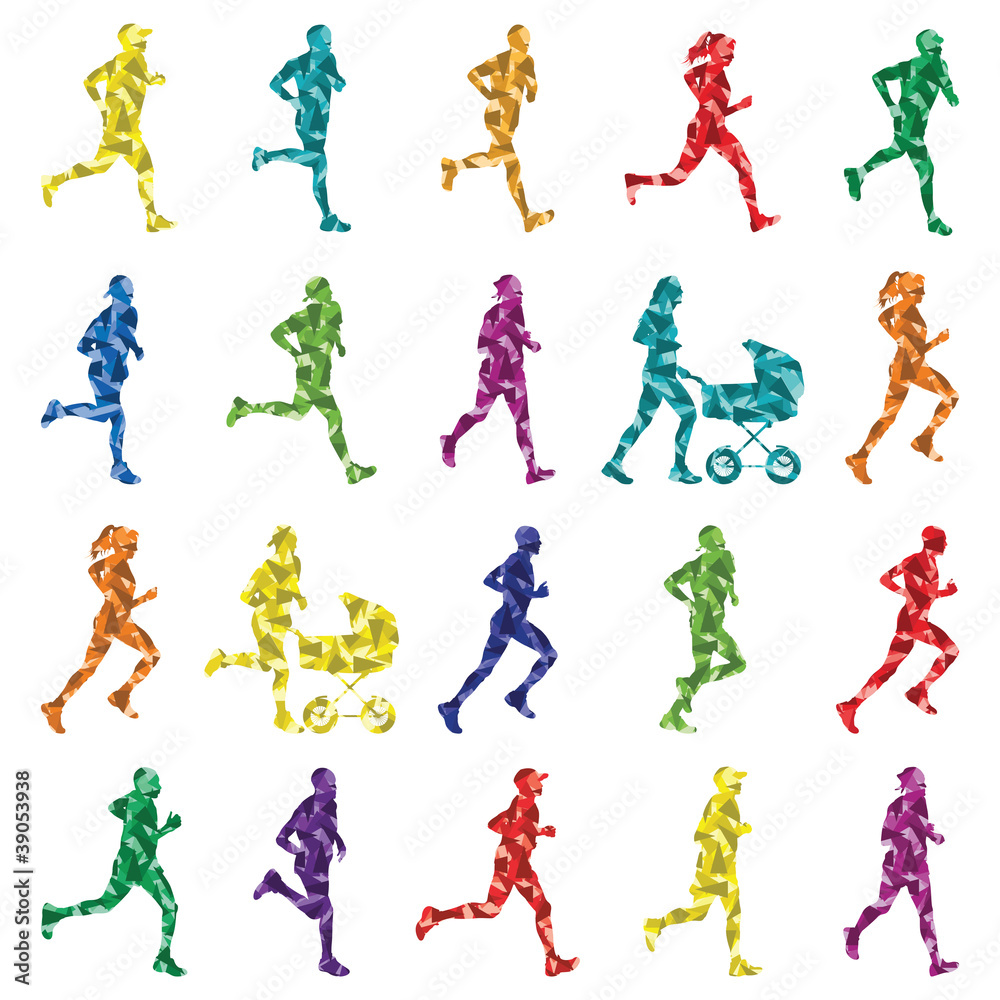 Marathon runners people silhouettes illustration Marathon runners people silhouettes illustration