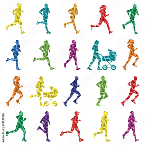 Marathon runners people silhouettes illustration