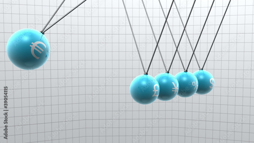 Newton pendulum with different currencies on it Newton pendulum with different currencies on it