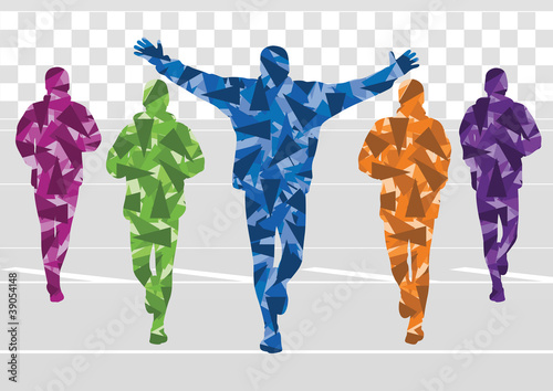 Colorful winter marathon runners silhouettes background vector