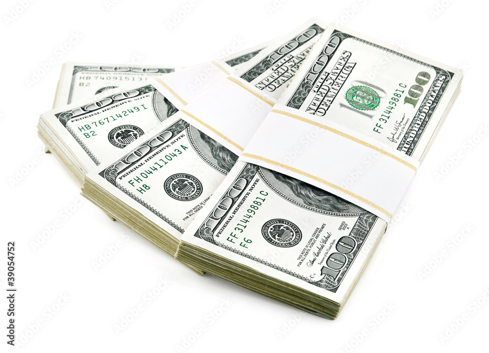 packed dollar money isolated on white background packed dollar money isolated on white background