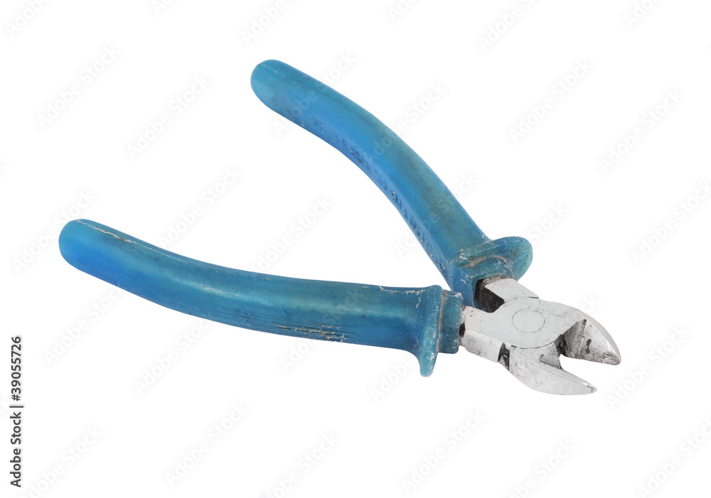 Nippers with blue handle, isolated on white background Nippers with blue handle, isolated on white background