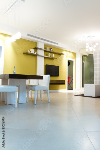 Living room with furnishings in a new house.