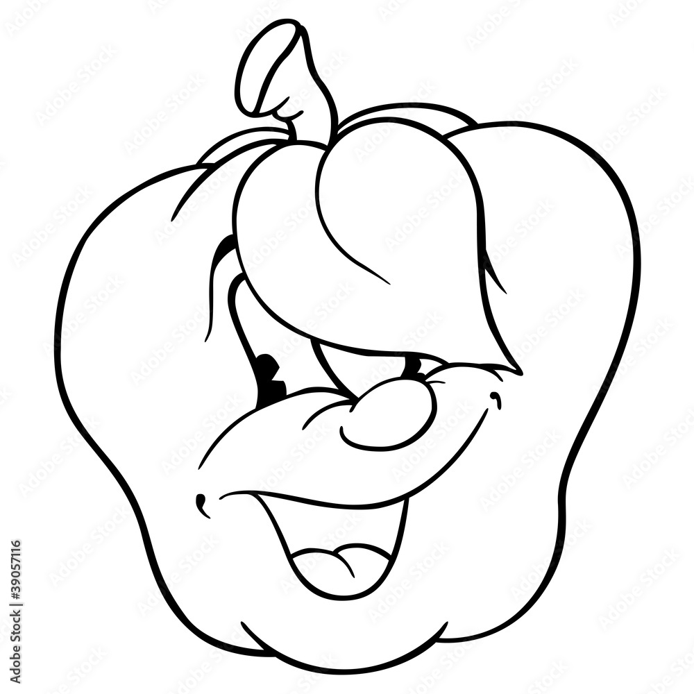 Apple - Black and White Cartoon Illustration Stock Illustration | Adobe