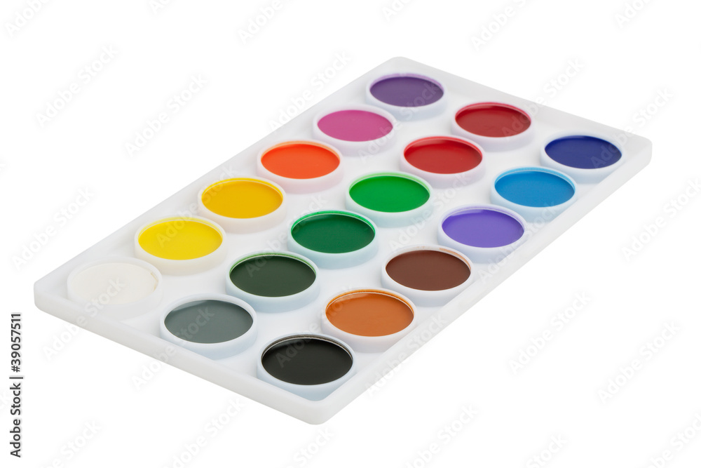 Box with a set of watercolor paints Box with a set of watercolor paints