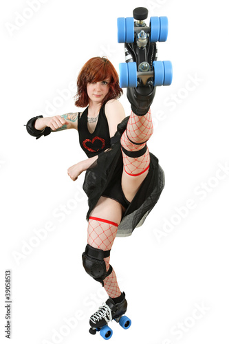 Roller derby girl kicking photo