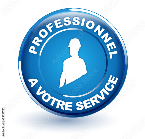 professionnel à votre service sur bouton bleu photo