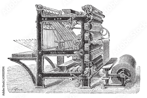 Marinoni Rotary printing press vintage engraving