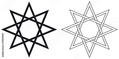 Octogram. Eight-pointed geometric star figure that can be drawn with seven straight strokes. Illustration on white background. Vector. photo