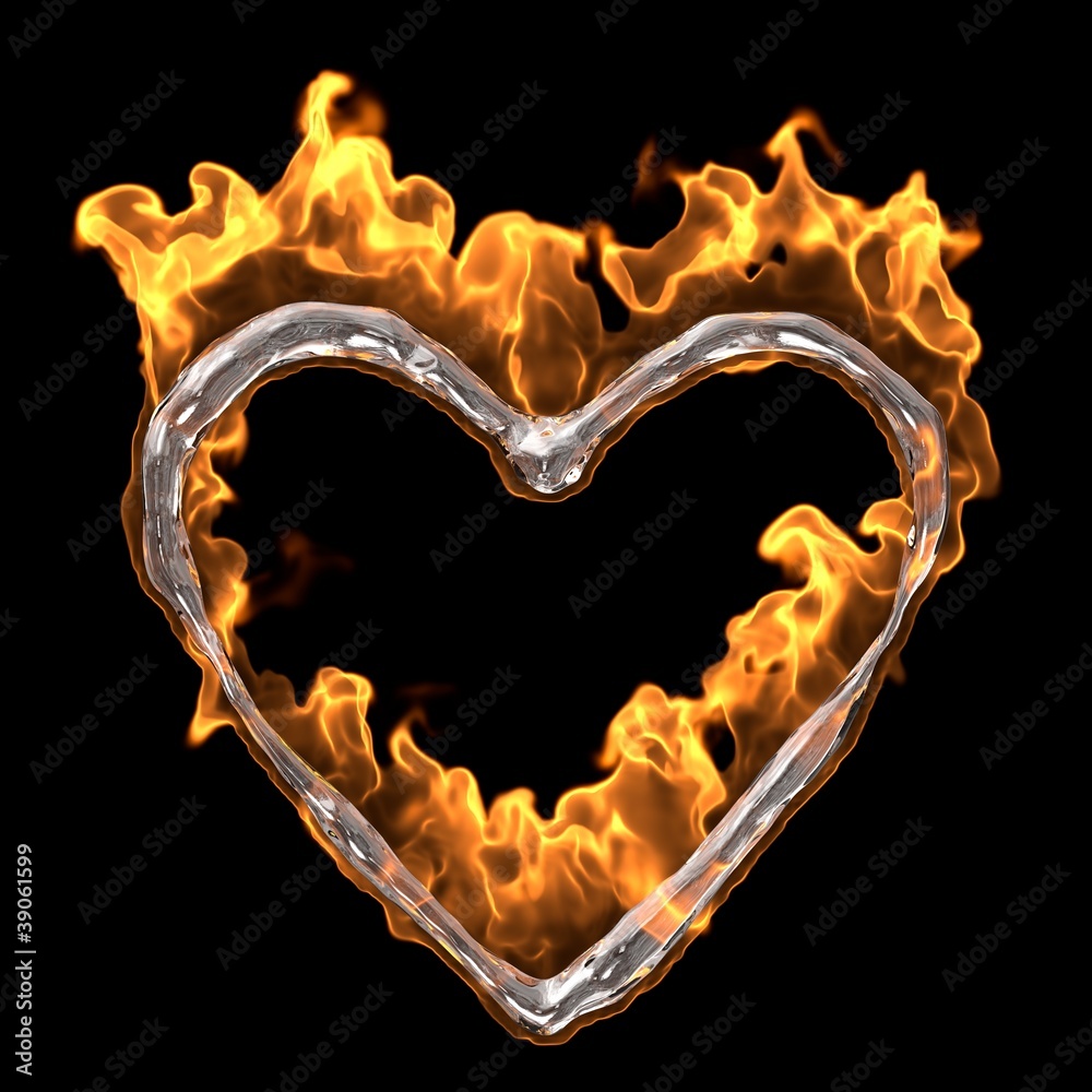 Herz aus Eis in Flammen StockIllustration Adobe Stock