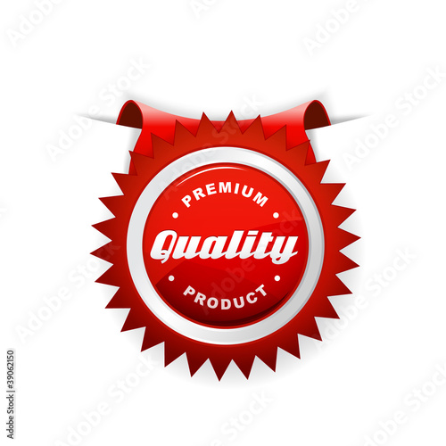Red label with quality sign.