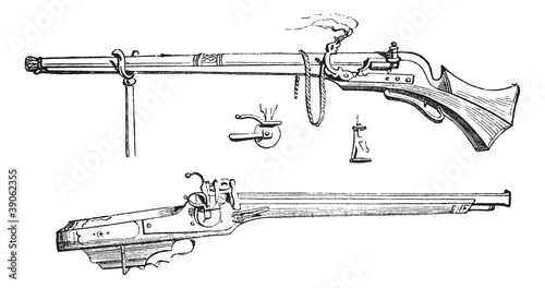 Arquebus or Hook tube vintage engraving