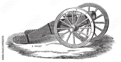 Mounting of howitzer (Valliere system) vintage engraving