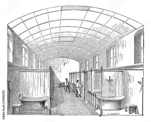 The hall for single bath in Hopital Saint-Louis in Paris France
