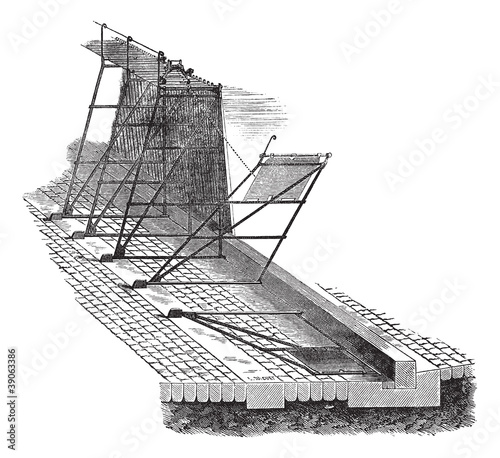 Needle dam design vintage engraving