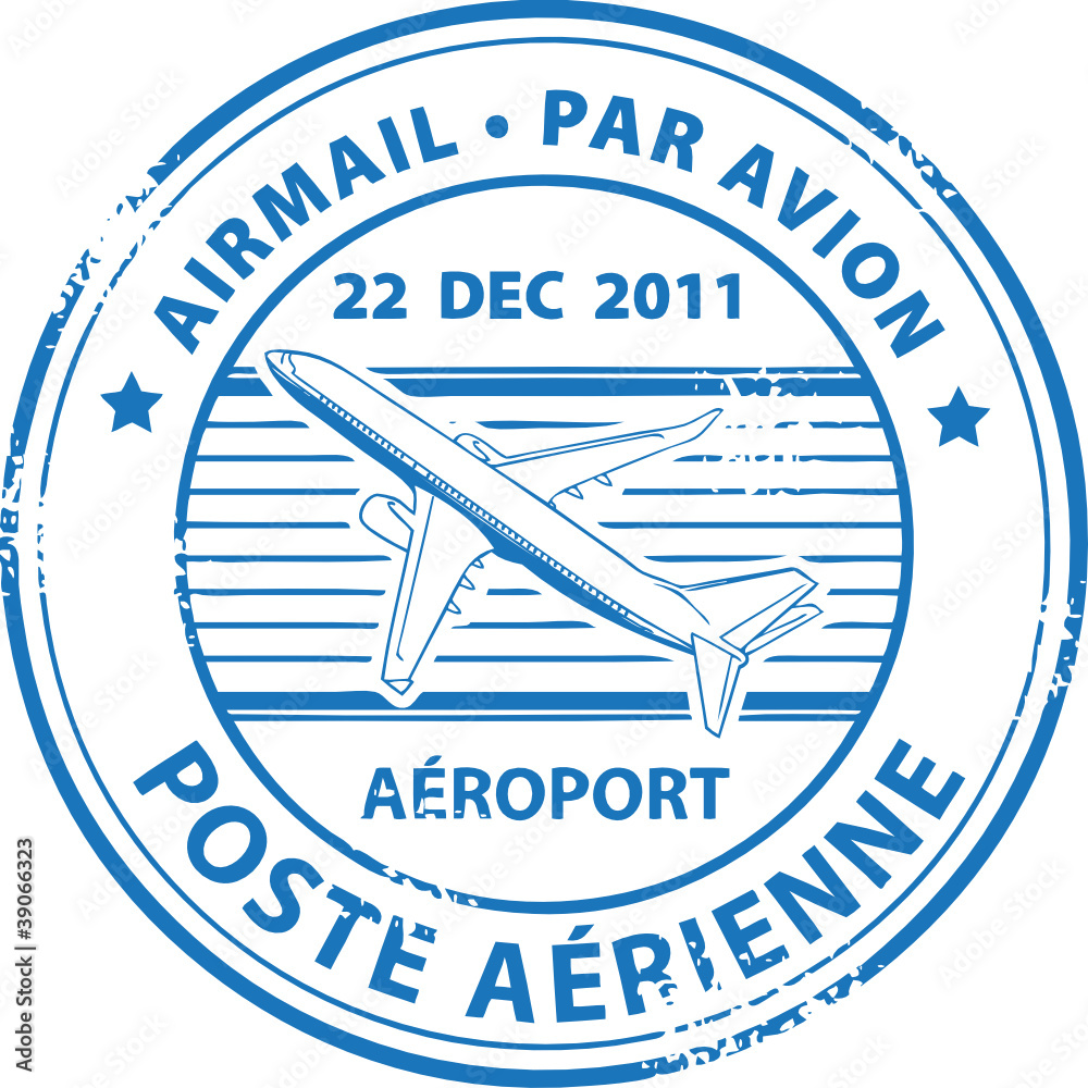 Stamp with plane and the text air mail, par avion Stamp with plane and the text air mail, par avion