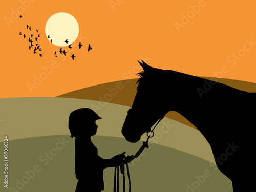 Girl and horse, vector illustration