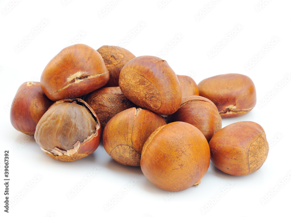 Nuts filberts isolated on white background.