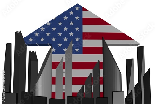 abstract skyline and American flag arrow illustration