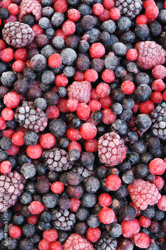 Close up of frozen mixed fruit  - berries - background